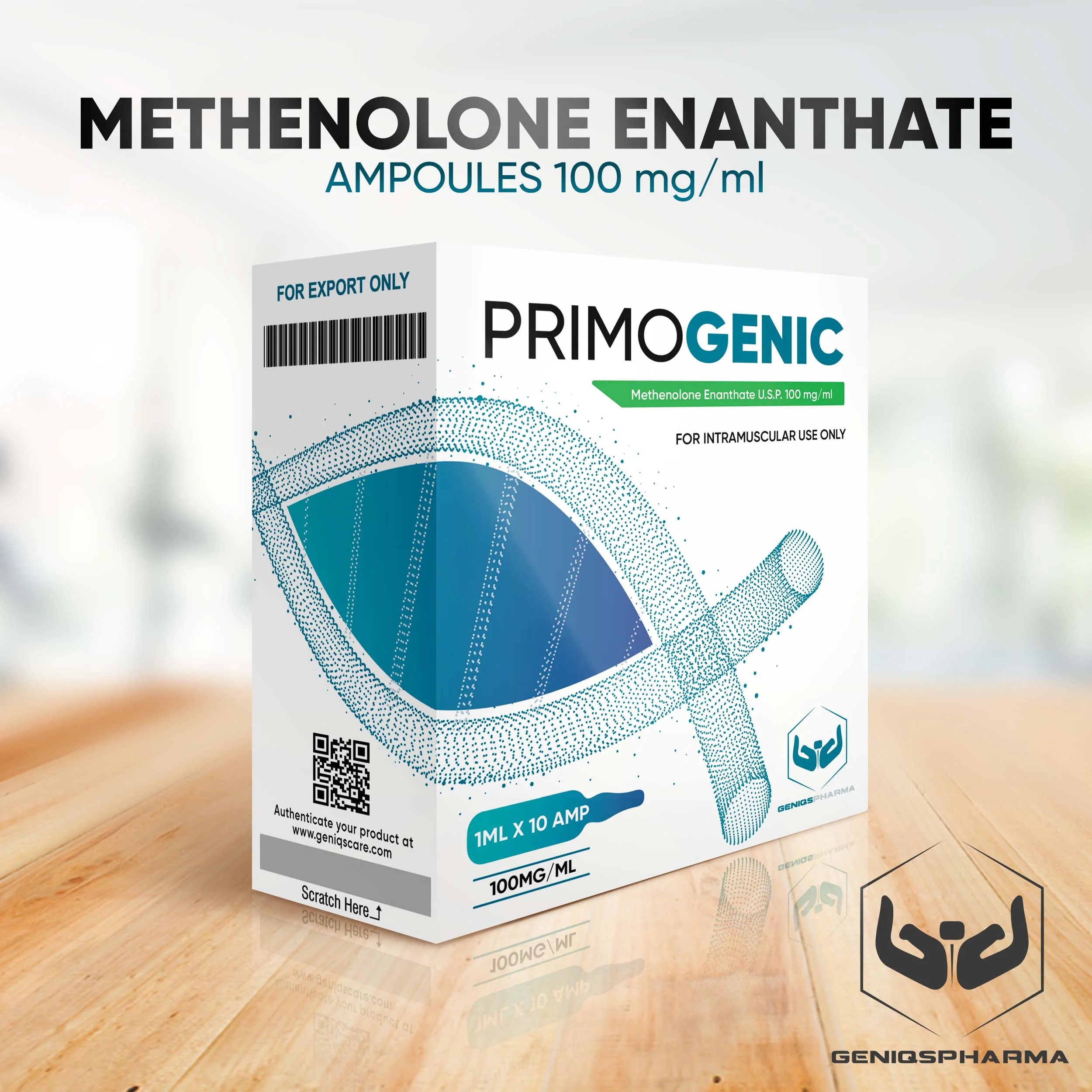 Geniqspharma - Primogenic (Methenolone Enanthate Injection U.S.P.) - 100mg/ml - 10 Ampoules x 1ml